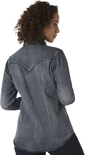 Wrangler Women's Western Snap Work Long Sleeve Shirt- Denim