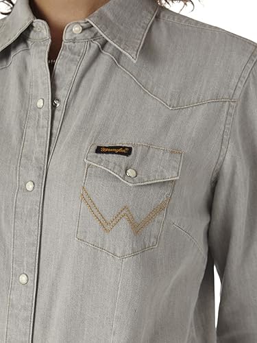 Wrangler Women's Western Snap Work Long Sleeve Shirt- Gray