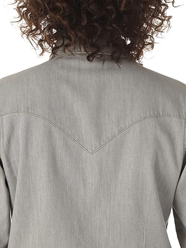 Wrangler Women's Western Snap Work Long Sleeve Shirt- Gray