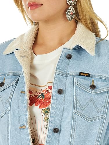 Wrangler Women's Retro Sherpa Lined Jacket- Bleach Denim