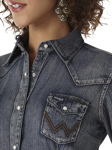 Wrangler Women's Western Snap Work Long Sleeve Shirt- Denim