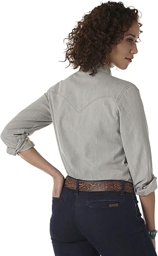 Wrangler Women's Western Snap Work Long Sleeve Shirt- Gray