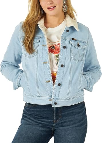 Wrangler Women's Retro Sherpa Lined Jacket- Bleach Denim